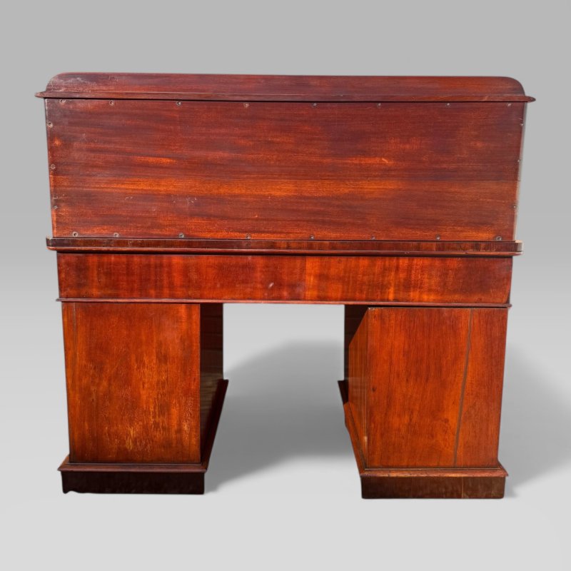 Antique Victorian Mahogany Pedestal Desk – 9 Drawers, Tooled Leather & Cupboard - Image 12